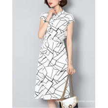 Summer Latest Lines Pattern Shirt Collar Ladies Dress